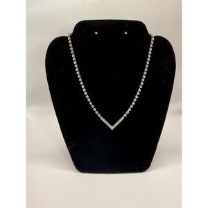 Silver Tone Rhinestone V Necklace Chevron Tennis Necklace Y2K Glam Jewelry
